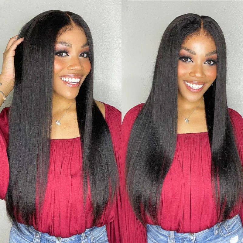 Zlike 4C Curly Edges Hairline Glueless Yaki Straight 7x5/13x4 Lace Frontal Wigs with Drawstring