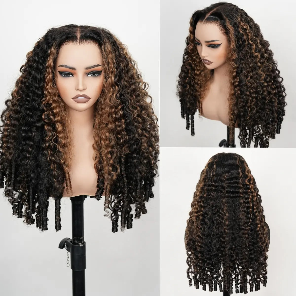 Zlike 13x6 Burmese Curly Ready To Wear Highlight Lace Front Glueless Wigs Human Hair for Beginners With Finger Coil Ends Pre Cut Lace