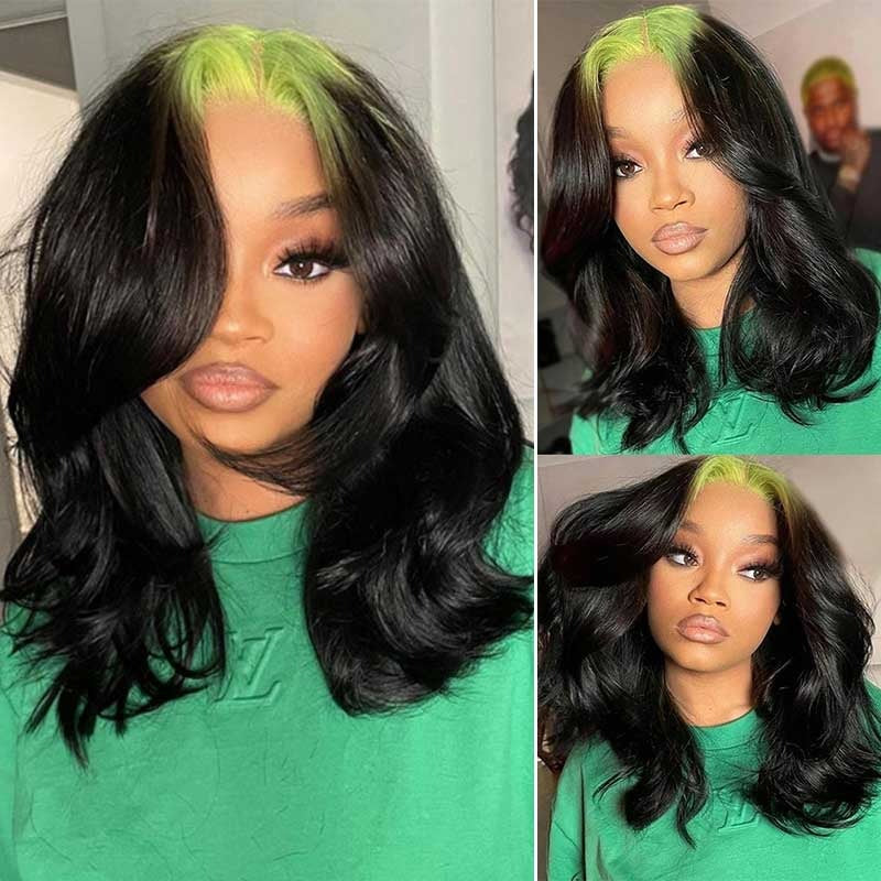Zlike Hot Roots Billie Eilish Hairstyles Neon Green Roots On Black Hair Lace Wigs
