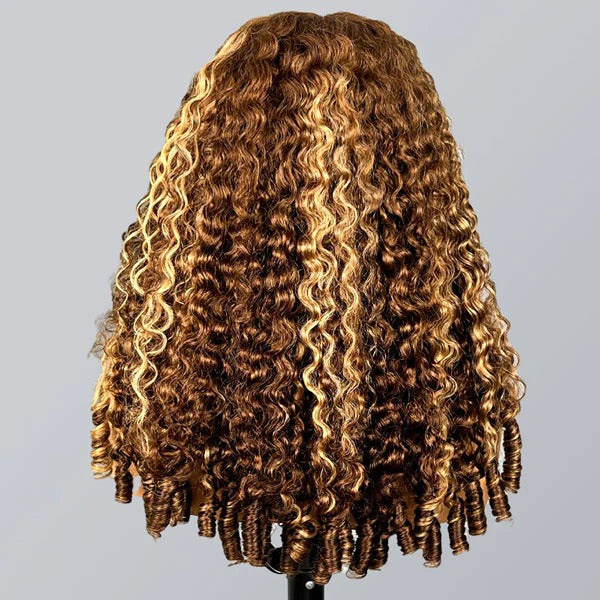 Zlike Honey Blonde Highlight 13x4 Lace Front Burmese Curly 100% Human Hair Wigs