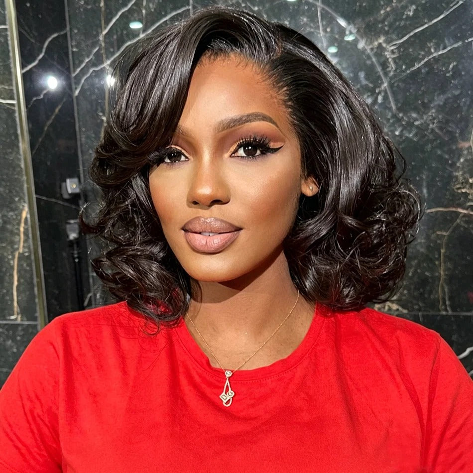 Zlike Side Part Roman Wave Bob Wigs Human Hair Glueless Lace Wig Lady Wigs