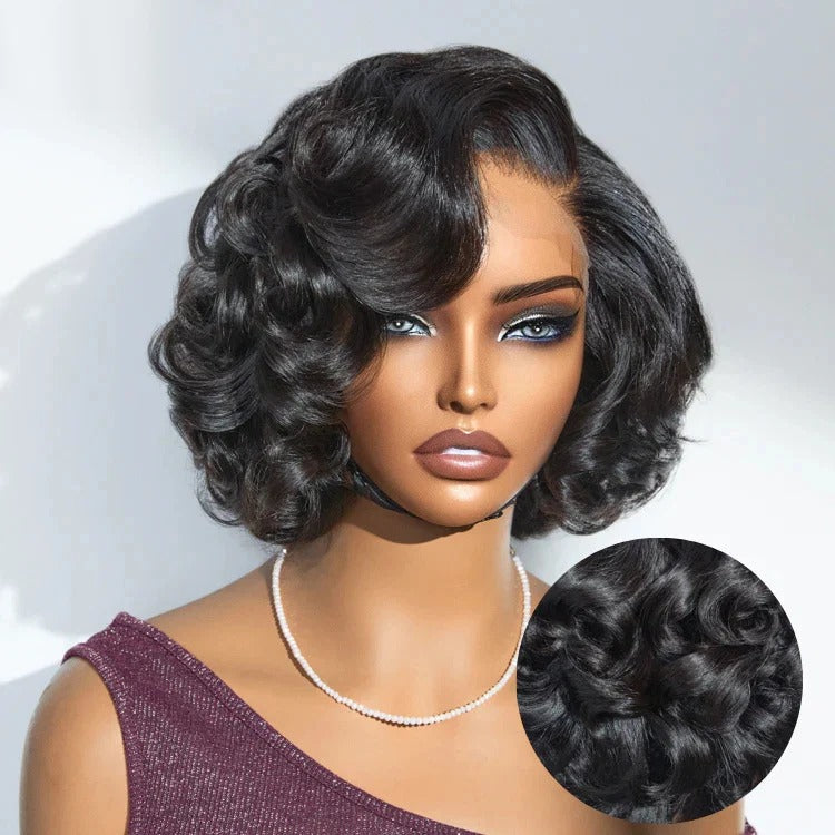 Zlike Side Part Roman Wave Bob Wigs Human Hair Glueless Lace Wig Lady Wigs