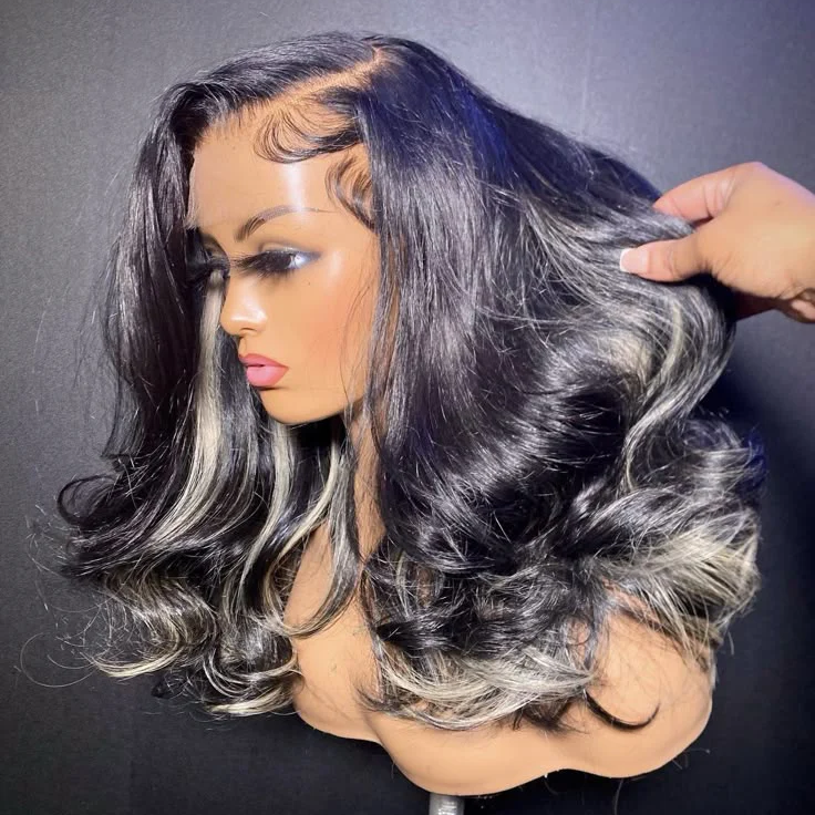 Zlike 1B/613 Black to Blonde Body Wave Middle Part Human Hair Wigs Glueless Drawstring Wigs
