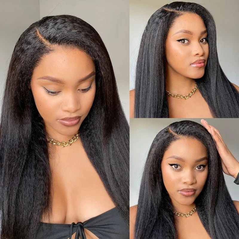 Zlike 4C Curly Edges Hairline Glueless Yaki Straight 7x5/13x4 Lace Frontal Wigs with Drawstring