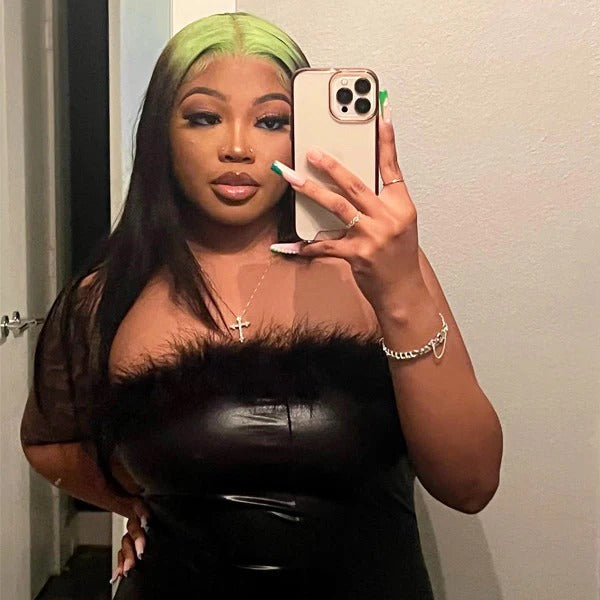 Zlike Hot Roots Billie Eilish Hairstyles Neon Green Roots On Black Hair Lace Wigs
