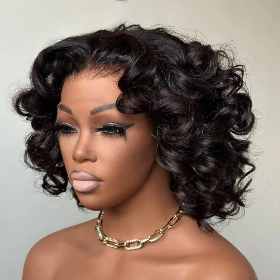 Zlike Bouncy Loose Wave 7x5 Glueless Lace Closure Human Hair Bob Wigs