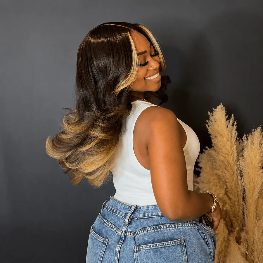 Zlike Honey Blonde Mixed Layered Cut Drawstring Glueless Lace Front Wigs Pre Plucked Transparent Lace Human Hair Wigs