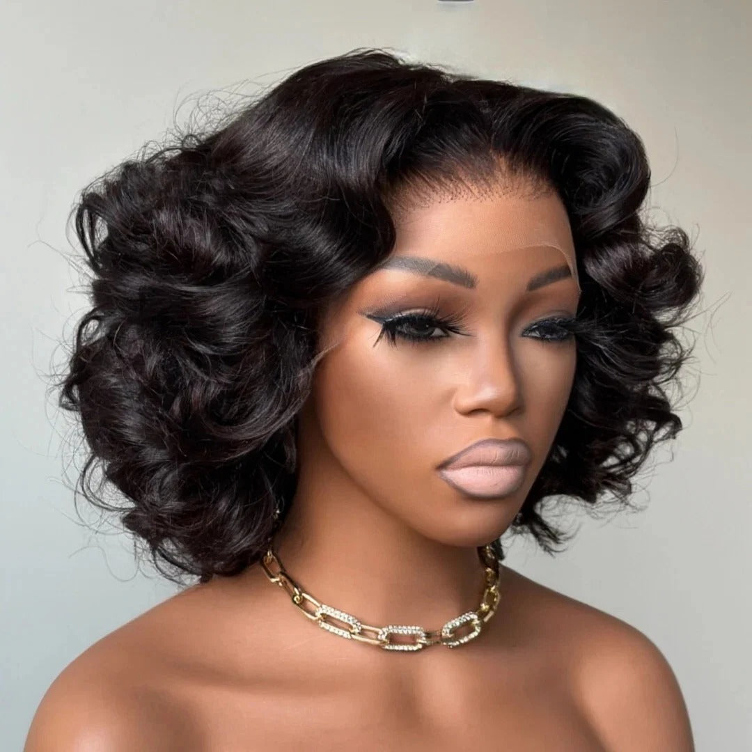 Zlike Bouncy Loose Wave 7x5 Glueless Lace Closure Human Hair Bob Wigs