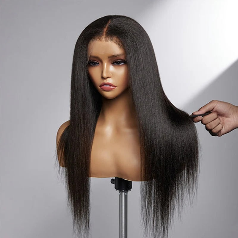Zlike 4C Curly Edges Hairline Glueless Yaki Straight 7x5/13x4 Lace Frontal Wigs with Drawstring