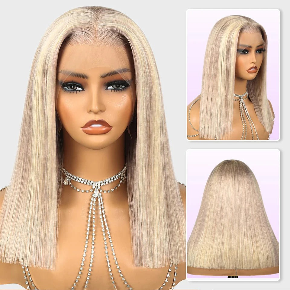 Zlike Zlike Blonde Highlight Straight Bob Wigs Invisible Knots Realistic Hairline With Drawstring Beginner Friendly Human Hair Wigs