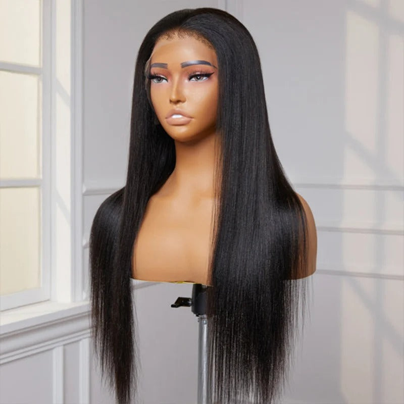 Zlike 4C Curly Edges Hairline Glueless Yaki Straight 7x5/13x4 Lace Frontal Wigs with Drawstring