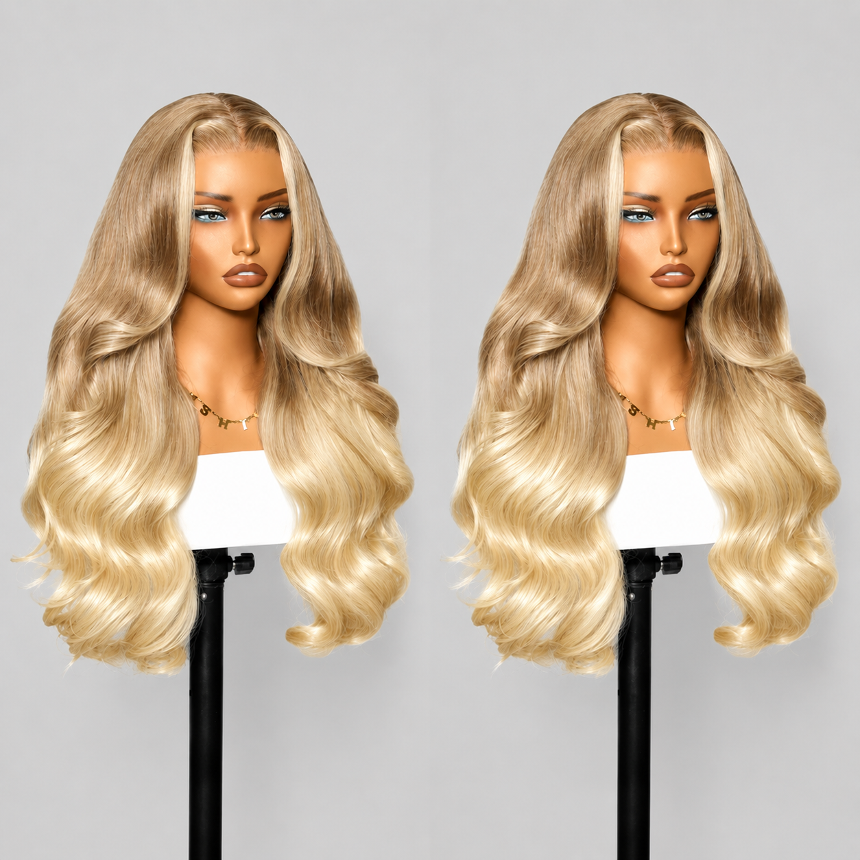 Honey Blonde Balayage Body Wave Wig Human Hair 7x5 Lace Glueless Wig Face Framing Highlight Human Hair Wig