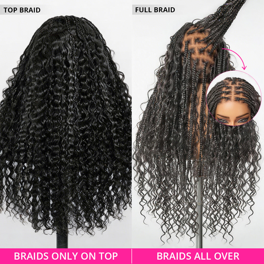 Zlike Water Wave Boho Braids Glueless Pre-Cut Lace Front Long Wigs Human Hair Wigs With Braided Top