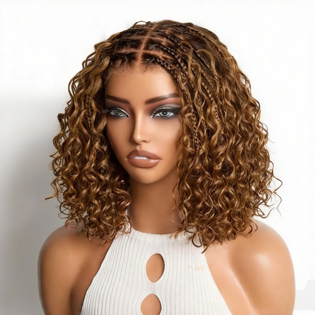 Zlike Boho Braids Water Wave Glueless Closure Lace with Braided Top Human Hair Wigs Pre-Cut Lace