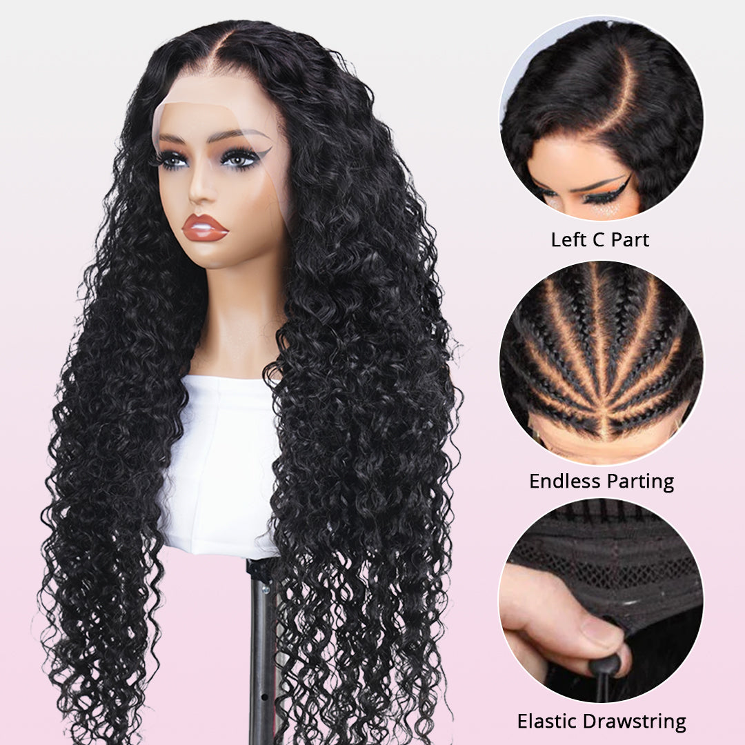 30"=$198 Water Wave Wig 100% Human Hair Transparent Lace Front Wigs Natural Hairline