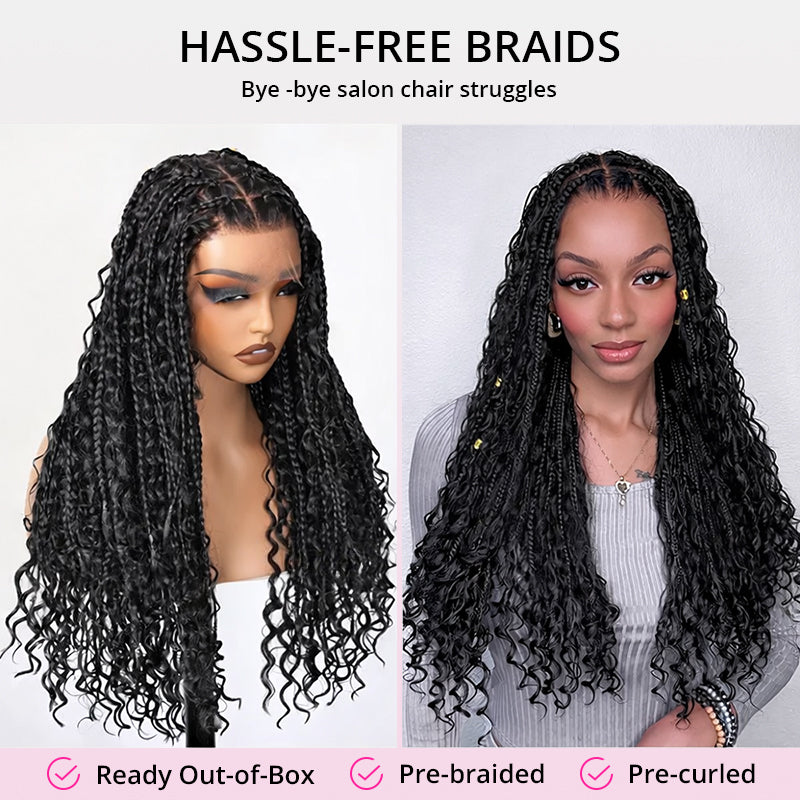 Zlike Boho Braids Water Wave Glueless Closure Lace with Braided Top Human Hair Wigs Pre-Cut Lace
