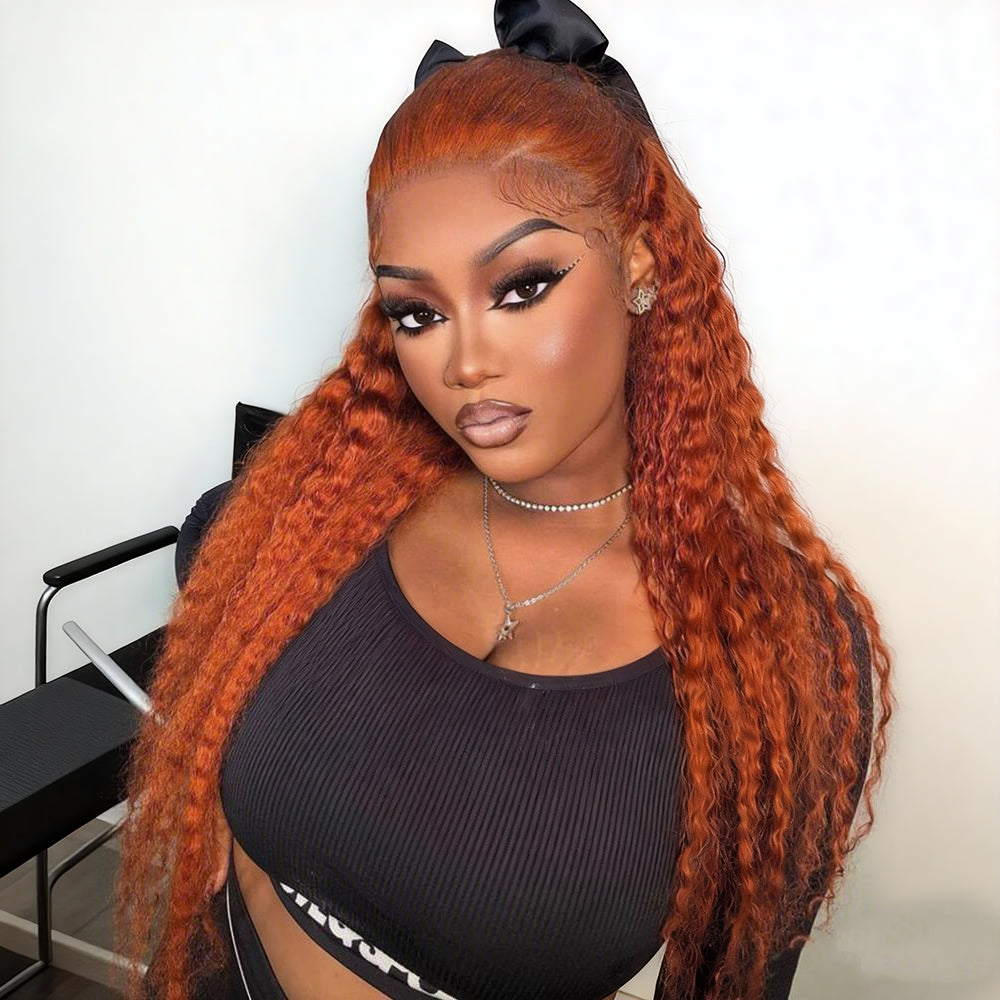 Zlike Ginger #350 Deep Wave 13x4 Lace Wig Frontal Wig Pre Plucked For Women