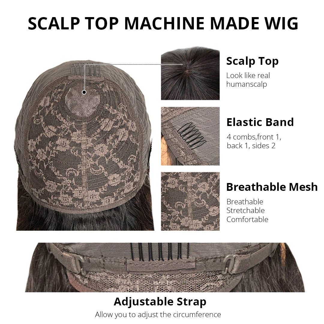 Styled Wig | Blonde Highlight Glueless No Lace Curly Human Hair Wigs With Bangs
