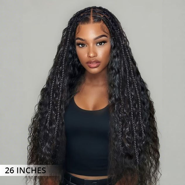 Zlike Water Wave Boho Braids Glueless Pre-Cut Lace Front Long Wigs Human Hair Wigs With Braided Top
