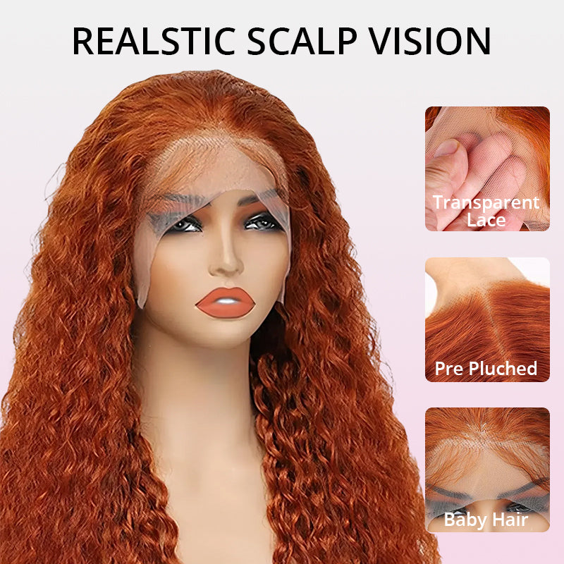 Pre Plucked Water Wave Lace Front Wig #350 Ginger Orange Colored Human Hair Wigs For Women