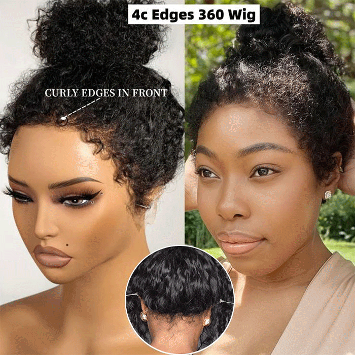 Zlike 4C Curly Edge 300% Density Human Hair Wigs Water Wave Pre Cut Glueless Invisi-Band 360 Lace Frontal Wigs