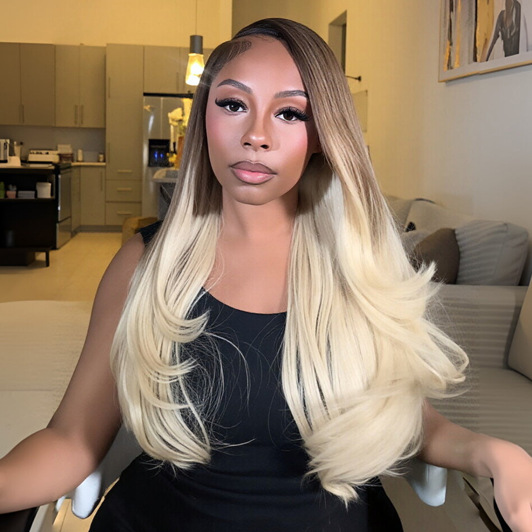 Styled Wig | Ombre Chocolate Brown 613 Layered Cut Wigs Transparent Glueless Lace Front Wigs