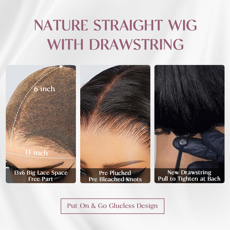 Zlike Pull Go 13x6 Pre Cut Lace Front Wigs Natural Black Straight Human Hair Pull To Wear Wigs