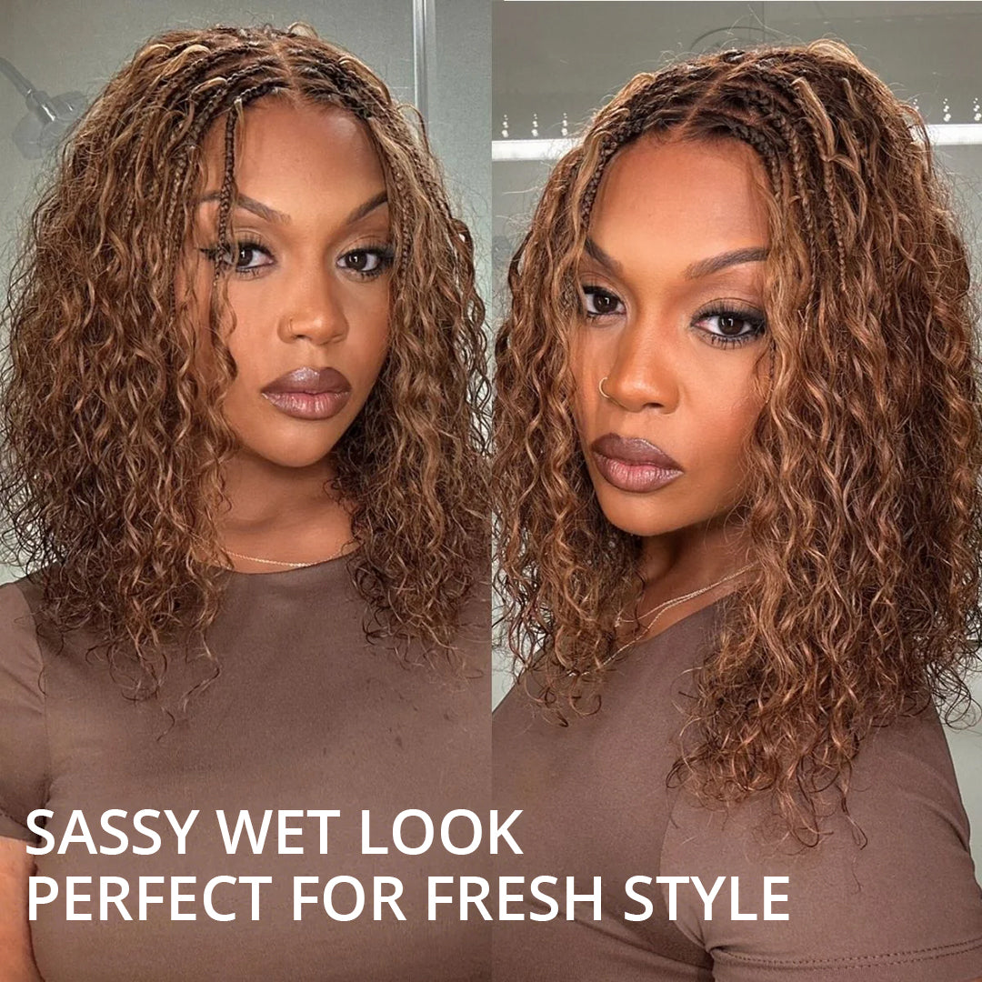 Zlike Water Wave Boho Braids Glueless Pre-Cut Lace Front Long Wigs Human Hair Wigs With Braided Top