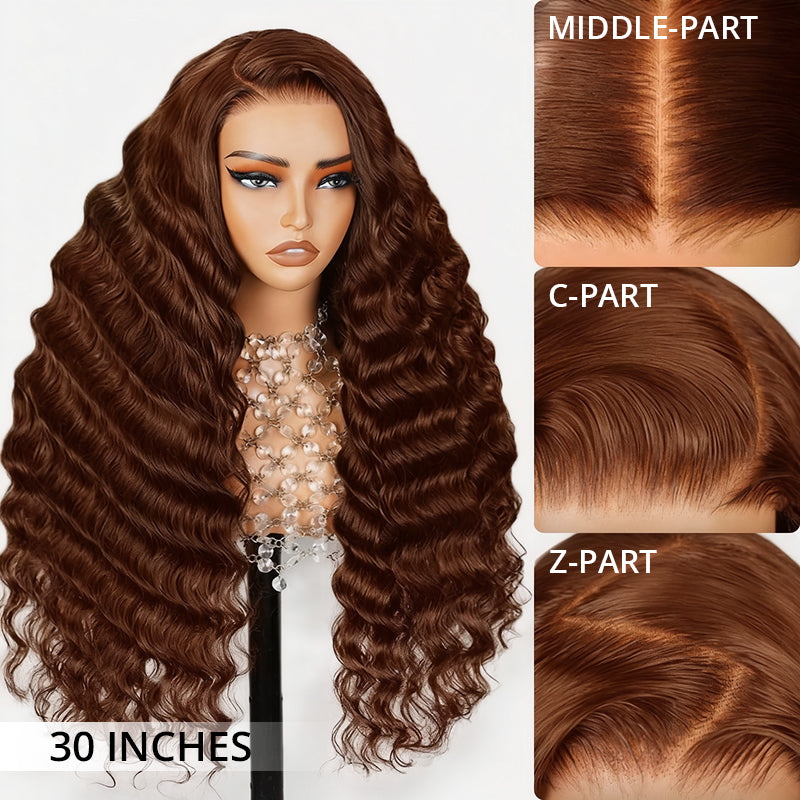 Zlike 300% Density Chocolate Brown Loose Deep Wigs Virgin Human Hair Transparent Lace Lace Front Wigs Super Double Drawn