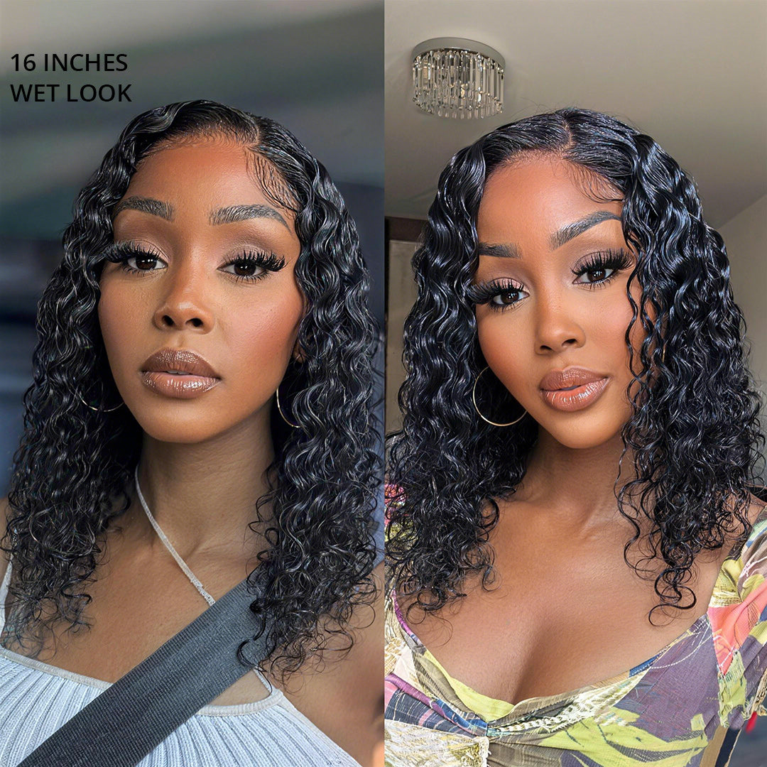 Zlike Wet and Wavy 5x5 Closure Pre-Cut Lace Water Wave Wigs Glueless Side Part Human Hair Wigs