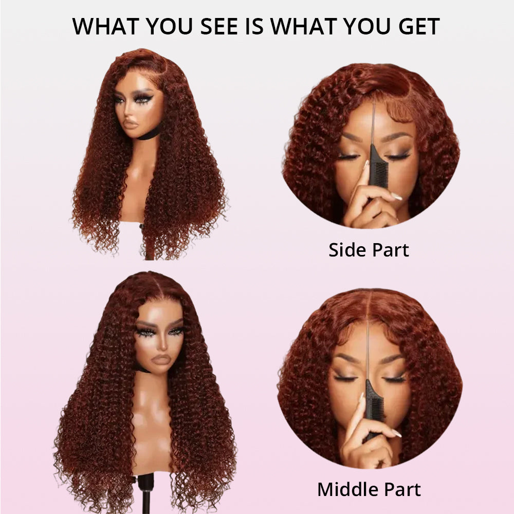 Zlike #33 Reddish Brown 7x5 Lace Closure Jerry Curly 100% Human Hair Glueless Wigs With Pre Plucked Hairline