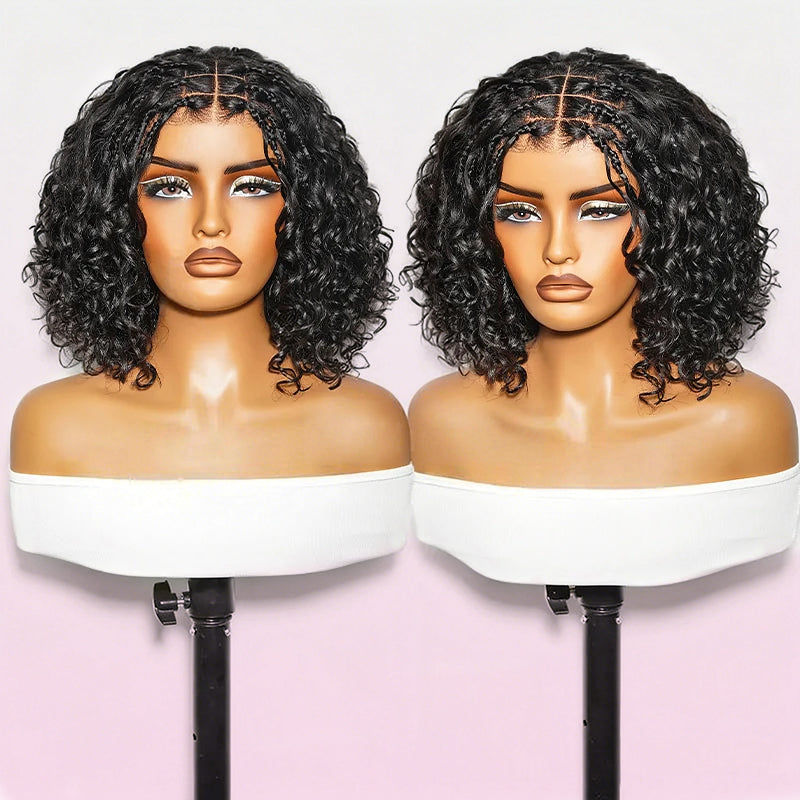 Zlike Boho Braids Water Wave Glueless Closure Lace with Braided Top Human Hair Wigs Pre-Cut Lace