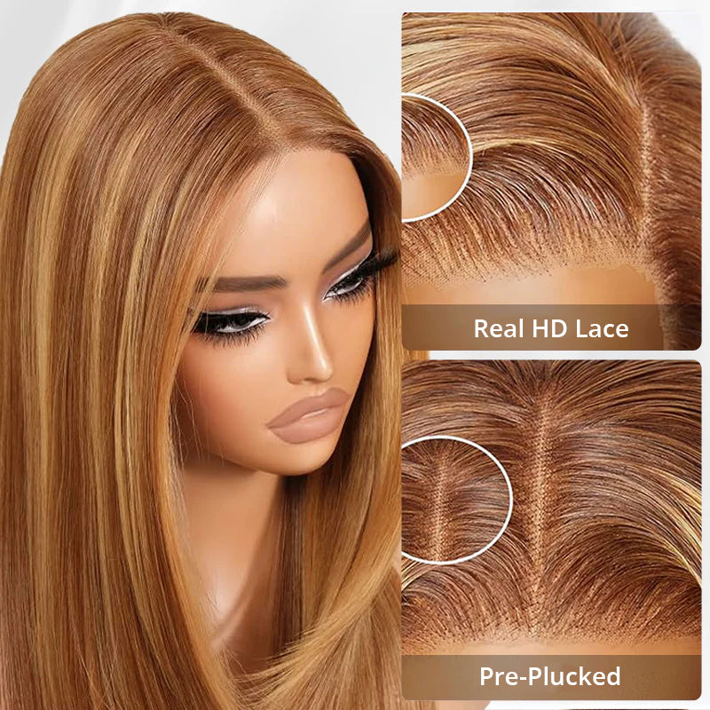 Ombre Blonde Highlights 5x5 Lace Closure Wear Go Straight Glueless Wigs Pre Cut Lace Wig