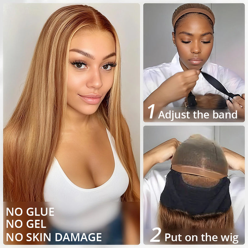 Ombre Blonde Highlights 5x5 Lace Closure Wear Go Straight Glueless Wigs Pre Cut Lace Wig