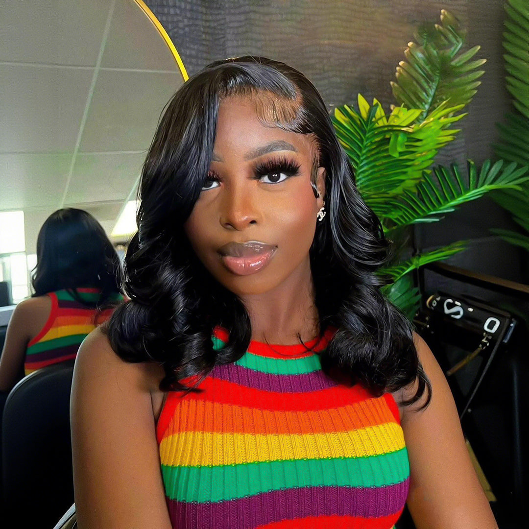 Zlike Pre-Styled Body Wave Short Bob Wigs 100% Human Hair Transparent Glueless Lace Wigs