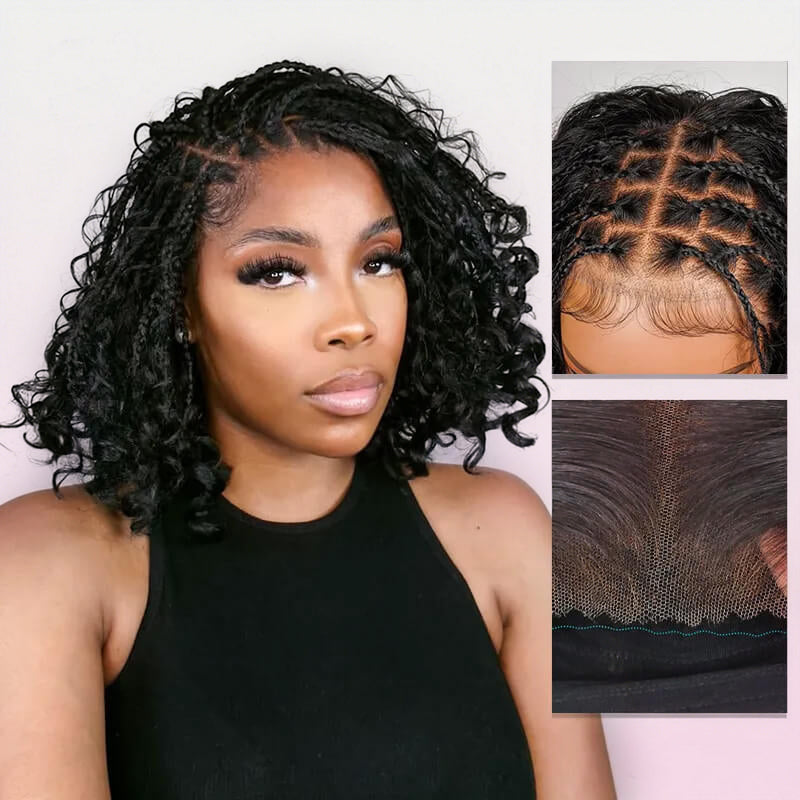 Zlike Boho Braids Water Wave Glueless Closure Lace with Braided Top Human Hair Wigs Pre-Cut Lace