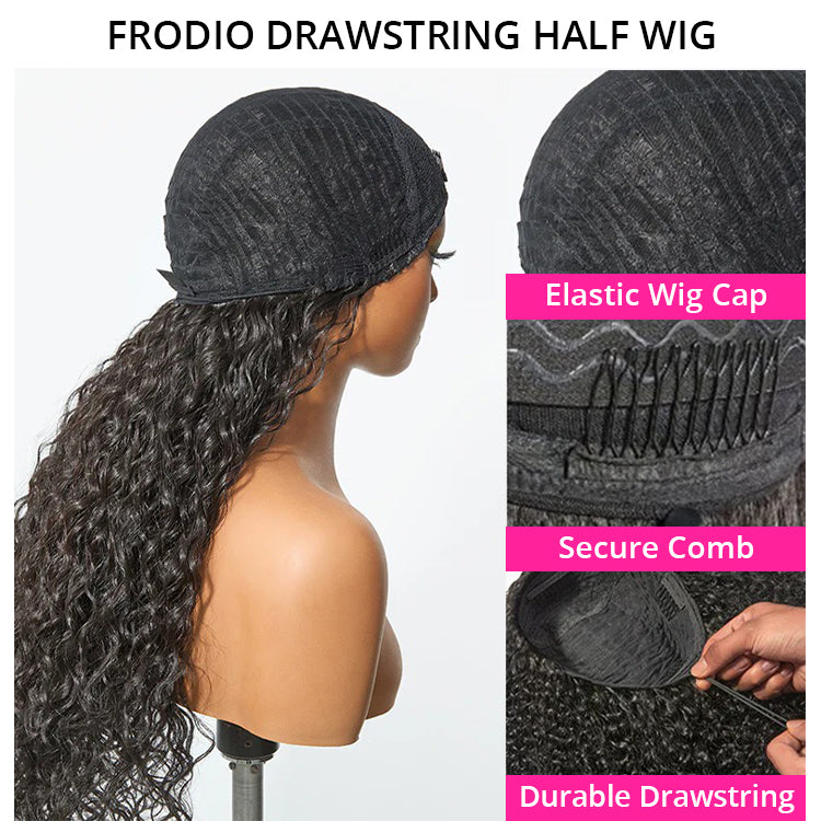 Zlike 3 In 1 Half Wigs Shaggy Wave Flexible Fit Half Wig With Elastic Drawstring Glueless Human Hair Wigs