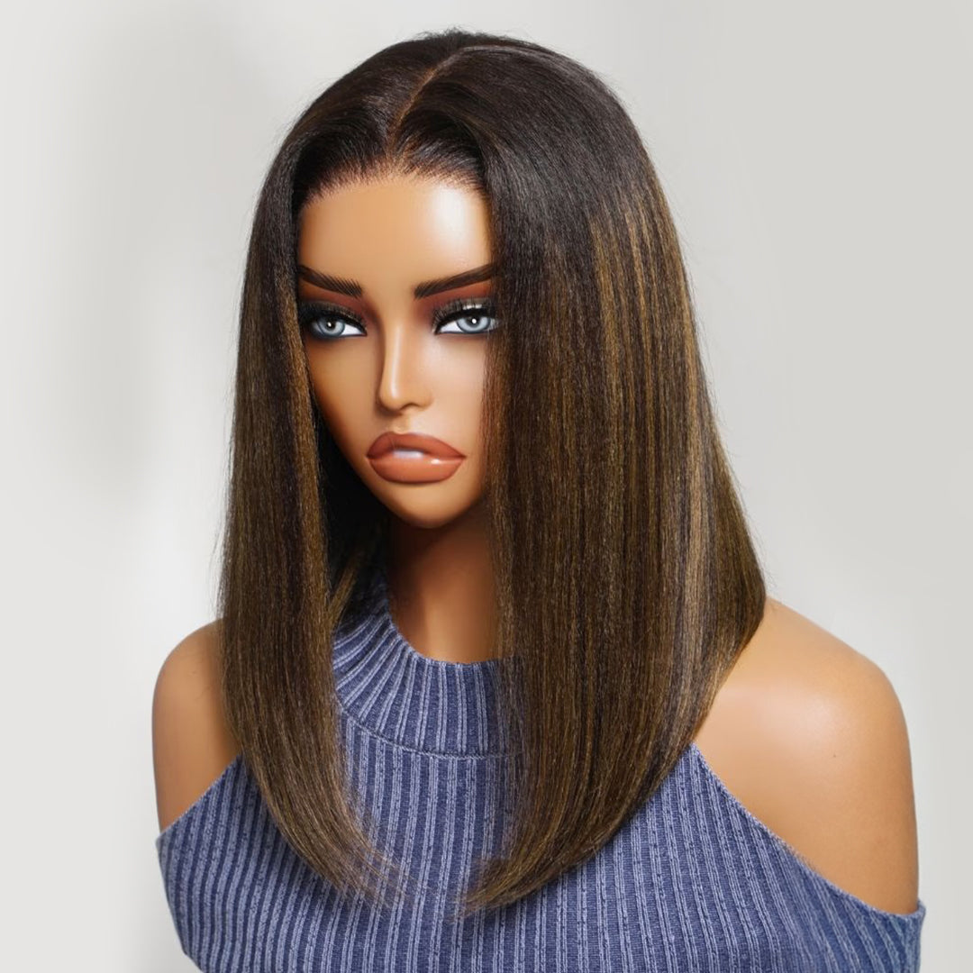Styled Wig | 7x5 Balayage Highlight Straight Bob Wig Pre-Bleached C Part Natural Looking Glueless Wigs