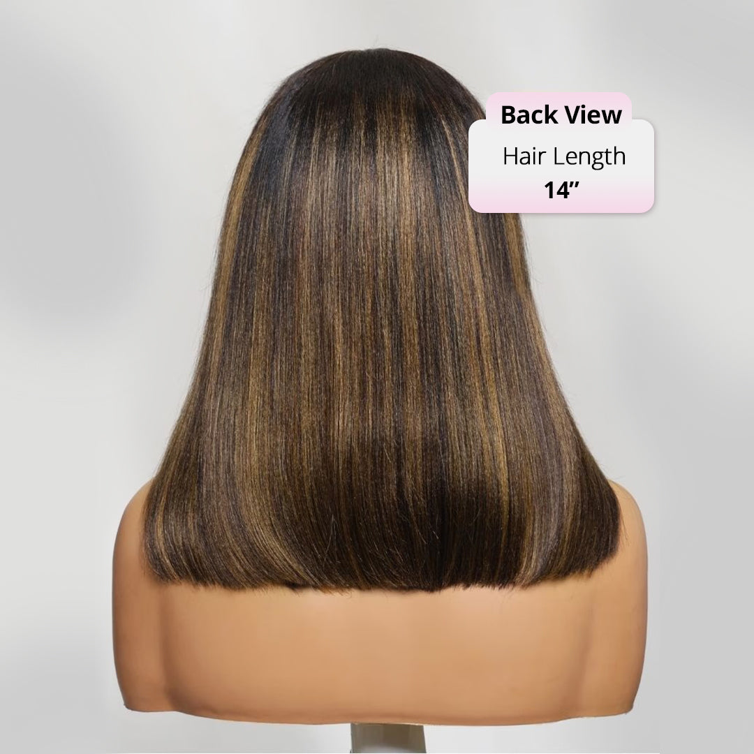 Styled Wig | 7x5 Balayage Highlight Straight Bob Wig Pre-Bleached C Part Natural Looking Glueless Wigs
