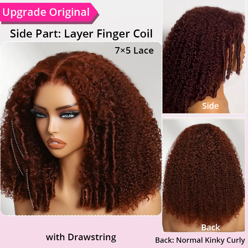 Zlike 250% Density Fluffy Layer Burmese Curly Wigs Pre-cut 7x5 Transparent Lace Closure Human Hair Wigs With Drawstring