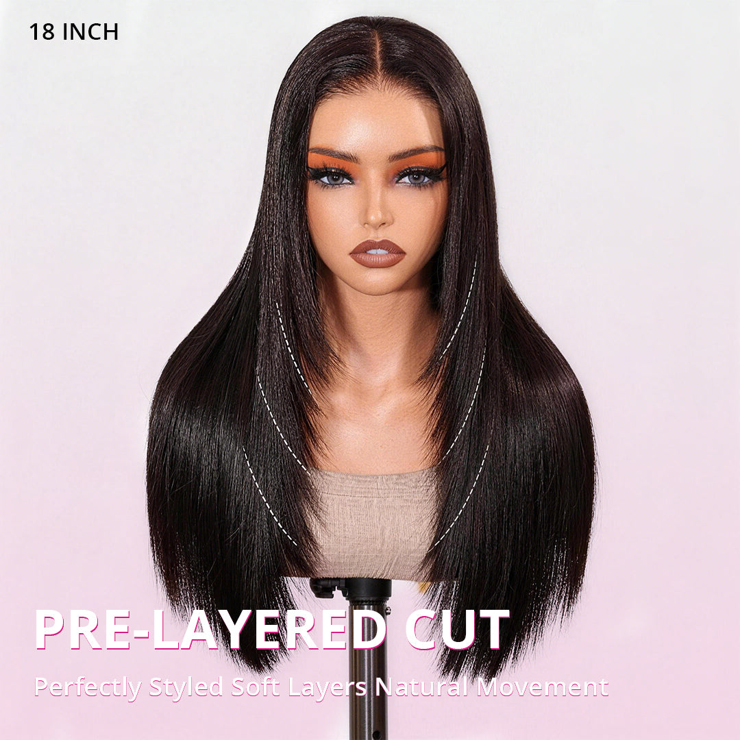 Zlike Super Natural Hairline Silky Straight Glueless 13x4 Frontal Lace Wigs Layered Cut Human Hair Pre-Cut Lace