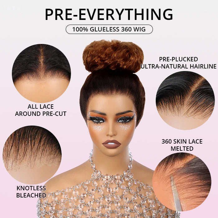 Zlike Ombre Brown Water Wave Invisi Strap Snug Fit 360 Lace Frontal Bleached Knots Glueless Wig Human Hair