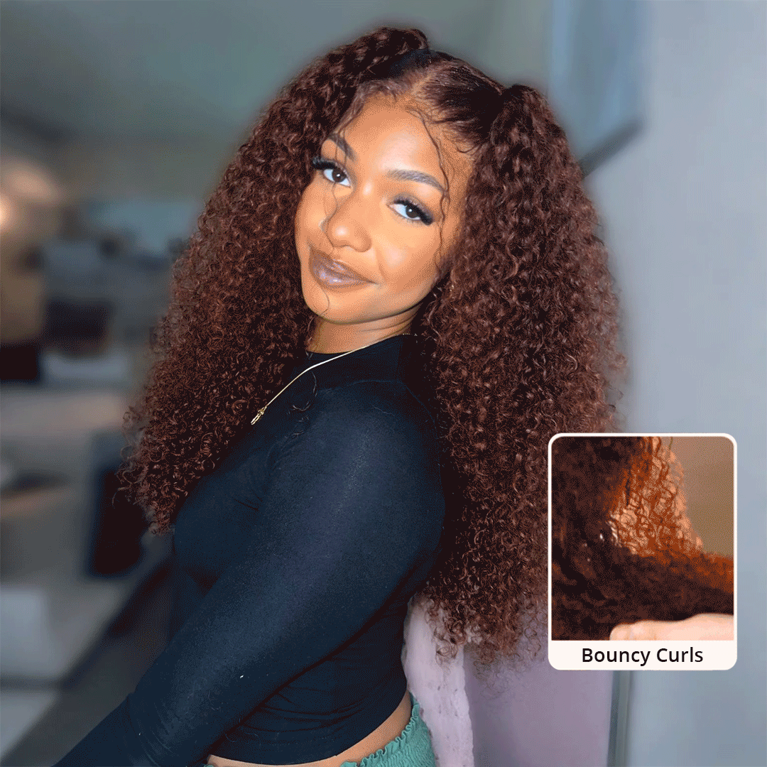 Zlike #33 Reddish Brown 7x5 Lace Closure Jerry Curly 100% Human Hair Glueless Wigs With Pre Plucked Hairline