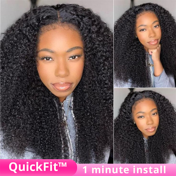 4C Curly Edges Invisi-Band 360 Kinky Curly Lace Front Wig Pre Bleached Human Hair Wigs With Curly Baby Hair