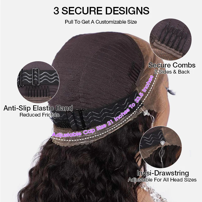 Zlike 4C Curly Edge 300% Density Human Hair Wigs Water Wave Pre Cut Glueless Invisi-Band 360 Lace Frontal Wigs