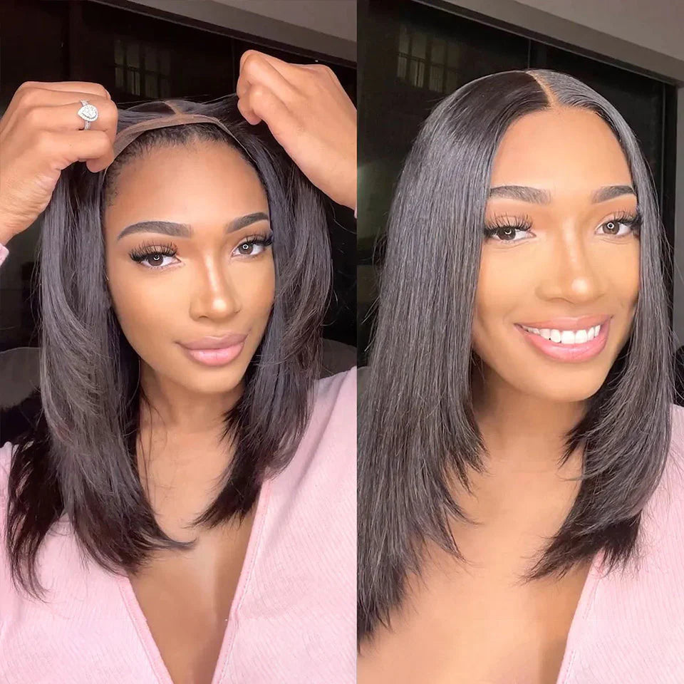 Short Straight Bob Glueless Lace Closure Transparent Lace Bob Wig 180% Density