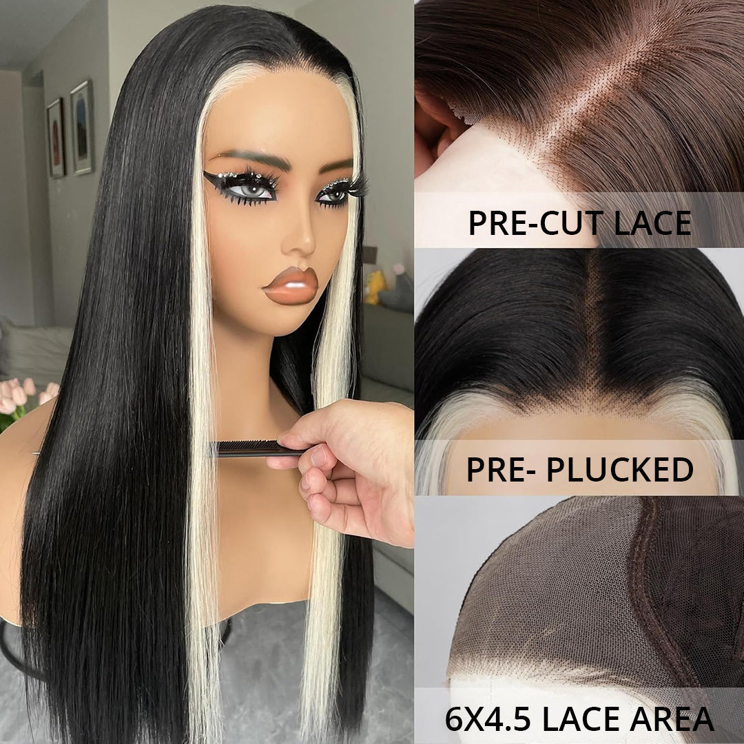 Back View of Layered Cut Blonde Skunk Stripe Lace Front Human Hair Wig