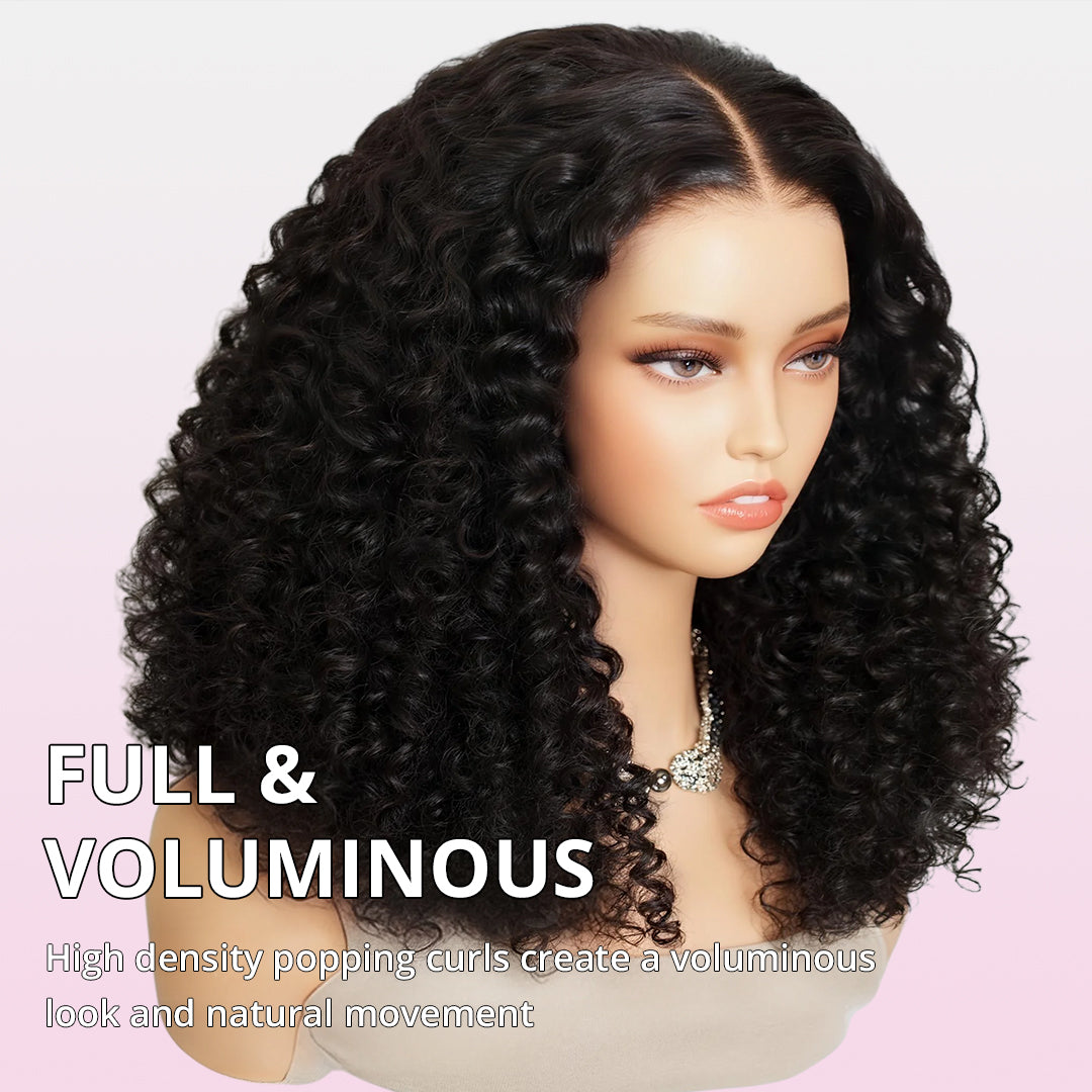 Natural black 300% density popping curly human hair wig