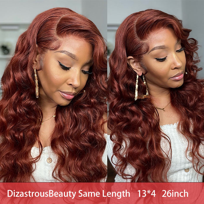 #33 Reddish Brown Colored Body Wave 180% Density 13x4 Lace Front Human Hair Wig With Baby Hair