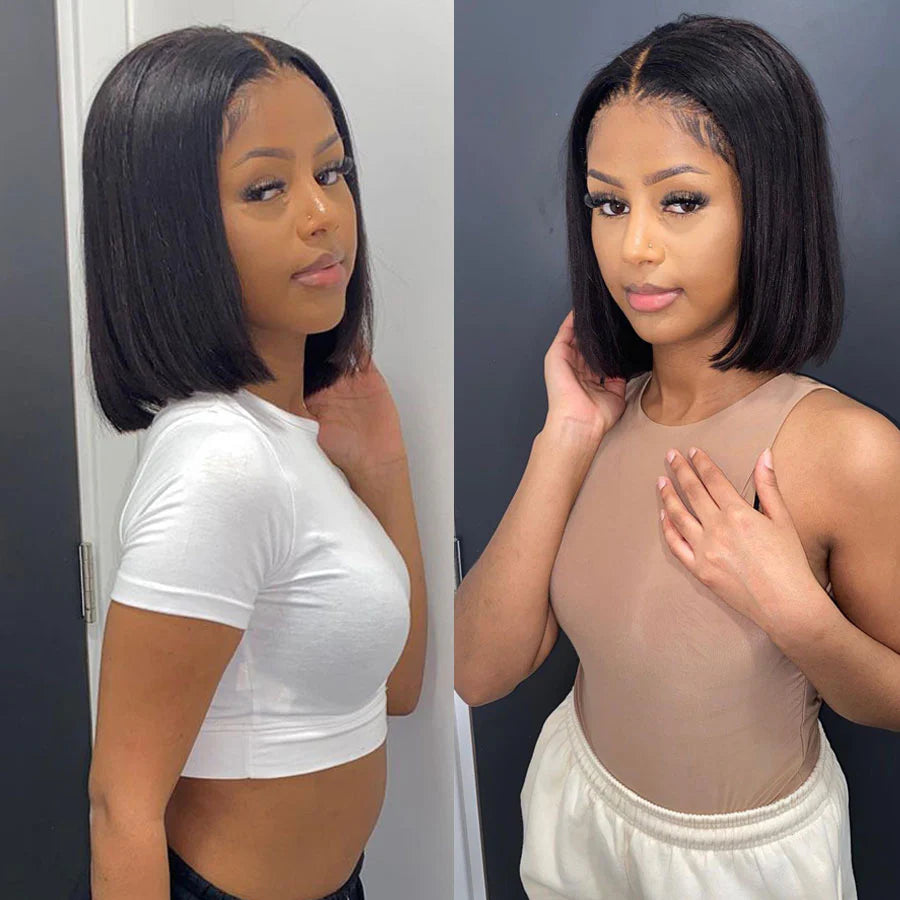 Short Straight Bob Glueless Lace Closure Transparent Lace Bob Wig 180% Density